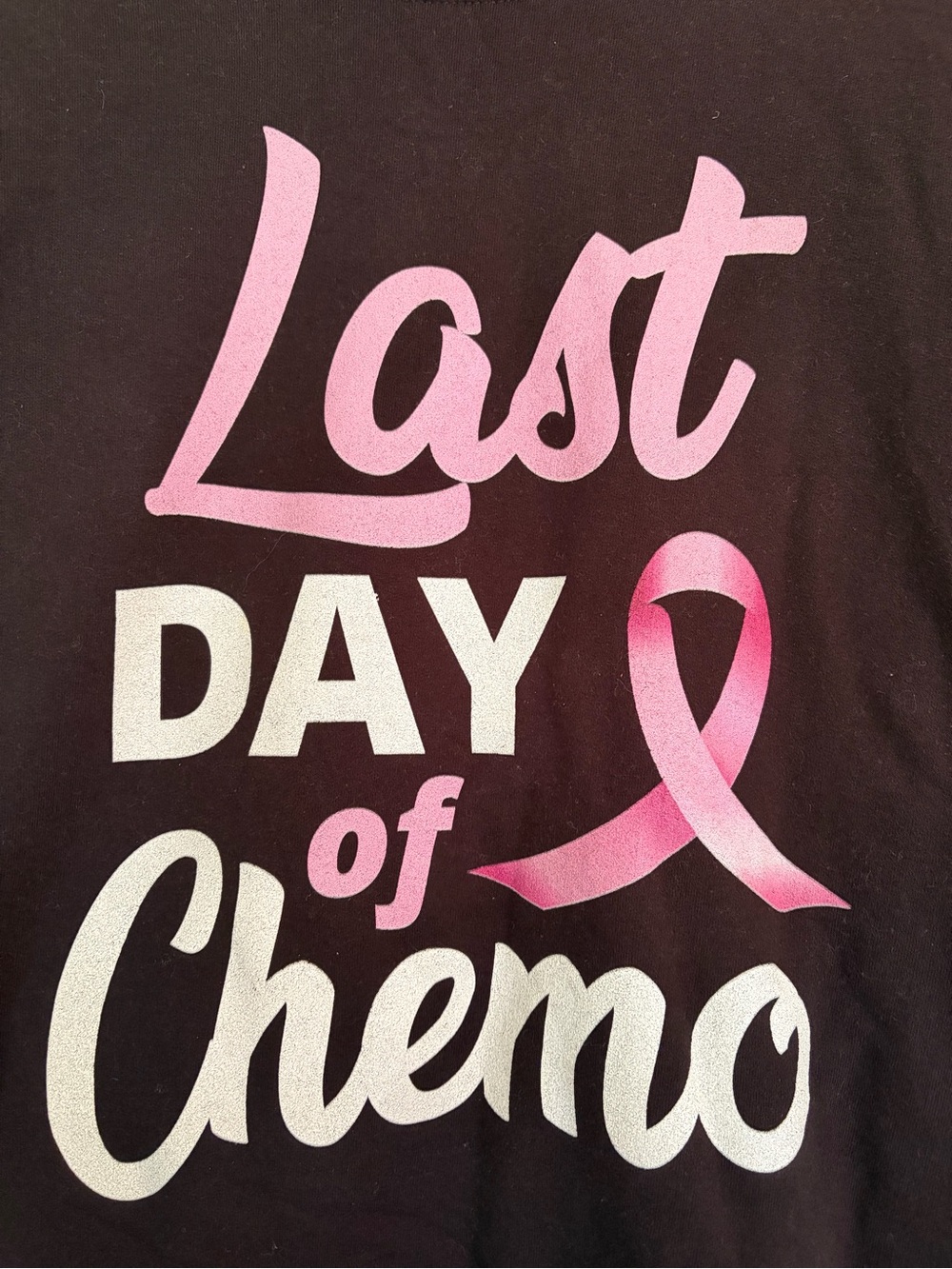 "Last Day of Chemo" Breast Cancer - Black Sweatshirt with Pink Ribbon - Picture 2 of 4